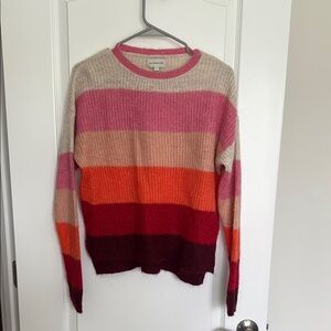 Pink and Orange Crew Neck Sweater with Ribbed Texture